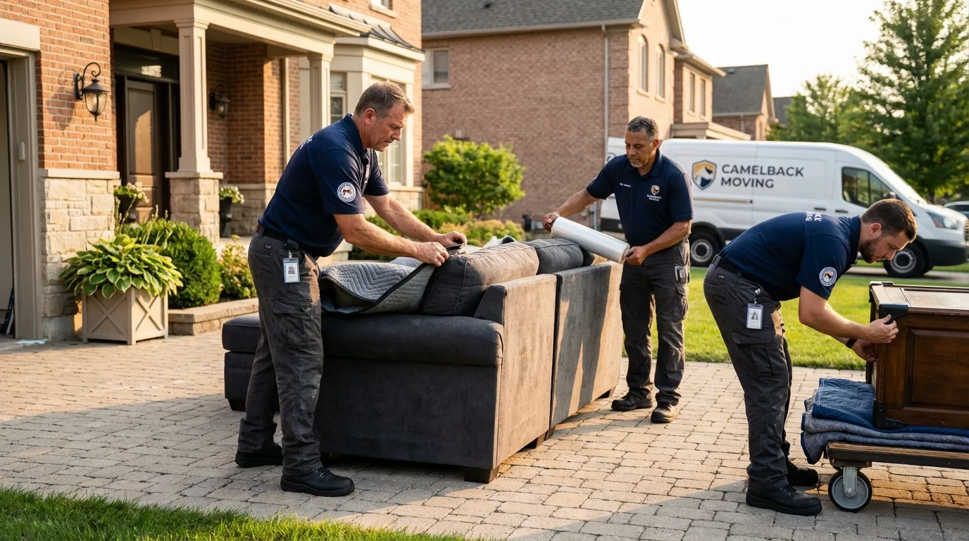 Large estate moving crew wrapping furniture in Bloomfield, IN